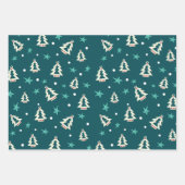 レッドブルーグリーンクリスマスツリーの星模様 ラッピングペーパーシート (正面2)