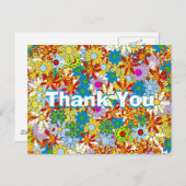 レッドブルーグリーンピンクパープルフローラありがとう ポストカード (正面/裏面)