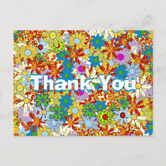 レッドブルーグリーンピンクパープルフローラありがとう ポストカード (正面)