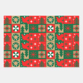 レッドブルーグリーンピンクブラウンクリスマスパターン ラッピングペーパーシート (正面2)
