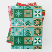 レッドブルーグリーンピンクブラウンクリスマスパターン ラッピングペーパーシート (インサイチュ)