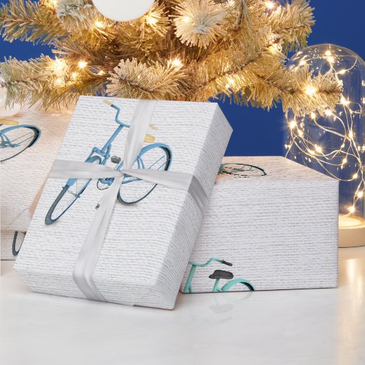レッドブルーグリーンヴィンテージレトロ自転車バルーン ラッピングペーパー (クリスマス)