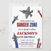 レッドブルーグレーファイタージェット誕生日招待状 招待状 (正面)