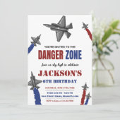 レッドブルーグレーファイタージェット誕生日招待状 招待状 (スタンド正面)