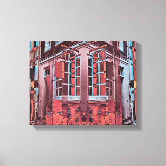 レッドブルーコペンハーゲン窓リフレクションデジタルアート キャンバスプリント (正面)