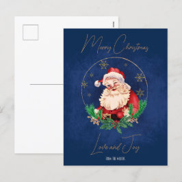 レッドブルーサンタエレガントレトロヴィンテージクリスマス シーズンポストカード