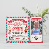 レッドブルーサーカスチケットフォト誕生日招待状 招待状 (スタンド正面)