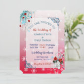 レッドブルースノーフレーククリスマス結婚式招待状 招待状 (スタンド正面)