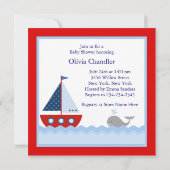 レッドブルーセイロボートクジラ男の赤ちゃんシャワー 招待状 (裏面)