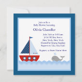 レッドブルーセイロボートクジラ男の赤ちゃんシャワー 招待状 (裏面)