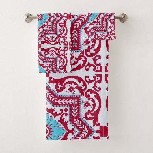 レッドブルーセラミックスタイルアズレジョヴィンテージモノグラム バスタオルセット (インサイチュ)