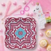 レッドブルーセラミックスタイルアズレジョヴィンテージモノグラム ペーパープレート (パーティー)