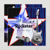 レッドブルーゼブラロックスター男の赤ちゃんシャワー 招待状 (正面/裏面)