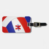 レッドブルーチームカラーバレーボールモノグラムのボール ラゲッジタグ (正面横)