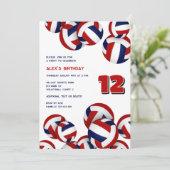 レッドブルーチームカラーバレーボール子供の誕生日 招待状 (スタンド正面)