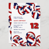 レッドブルーチームカラーバレーボール子供の誕生日 招待状 (正面/裏面)