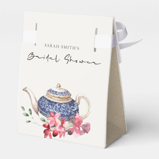 レッドブルーティーポットフローラブライダルシャワーティーパーティー フェイバーボックス (裏面サイド)