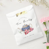 レッドブルーティーポットフローラ任意の年齢誕生日ティーパーティー フェイバーバッグ (封をした状態)