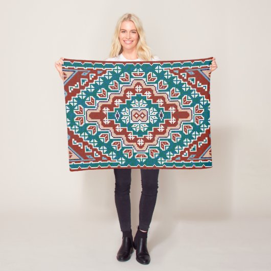レッドブルーティール(緑がかった色)先住民アメリカンインディアンナバホ フリースブランケット (インサイチュ)