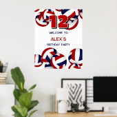 レッドブルーバレーボール子供の誕生日パーティー歓迎 ポスター (ホームオフィス)