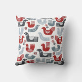 レッドブルーバードノルディックフォークアートパターン クッション (裏面)