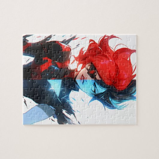 レッドブルーファイアアイス漫画スタイルアニメガール ジグソーパズル (横)
