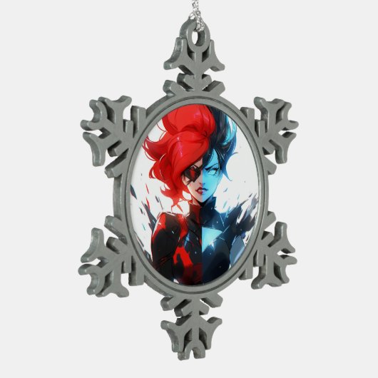 レッドブルーファイアアイス漫画スタイルアニメガール スノーフレークピューターオーナメント (左)
