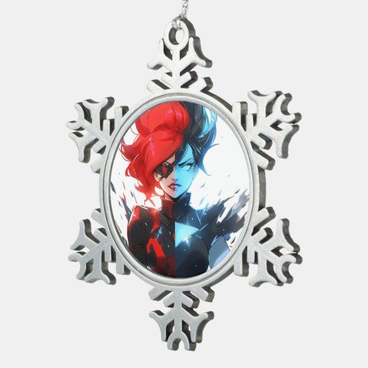 レッドブルーファイアアイス漫画スタイルアニメガール スノーフレークピューターオーナメント (右)