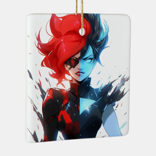 レッドブルーファイアアイス漫画スタイルアニメガール セラミックオーナメント (右)