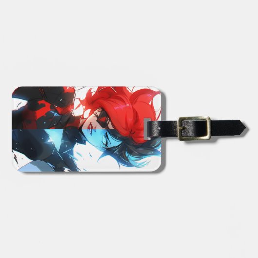 レッドブルーファイアアイス漫画スタイルアニメガール ラゲッジタグ (正面横)