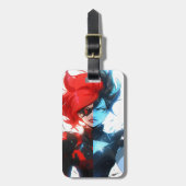 レッドブルーファイアアイス漫画スタイルアニメガール ラゲッジタグ (正面縦)