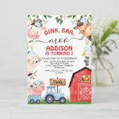 レッドブルーファームバーントラクター誕生日 招待状 (スタンド正面)