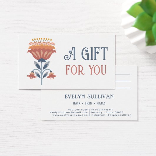 レッドブルーフォークアートフラワーギフトカード (デスク)