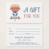 レッドブルーフォークアートフラワーギフトカード (正面&裏面)