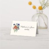 レッドブルーフラワーズエスコートカード座席表アイボリー プレイスカード (正面)