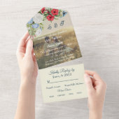 レッドブルーフローラ結婚式招待状 オールインワン招待状 (貼ってはがせる)