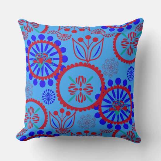 レッドブルーフローラ クッション (正面)