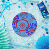 レッドブルーフローラ ペーパープレート (パーティー)