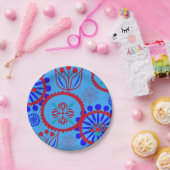 レッドブルーフローラ ペーパープレート (パーティー)