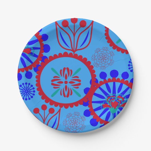 レッドブルーフローラ ペーパープレート (正面)