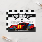 レッドブルーブラックイエローレースカー誕生日招待状 カード (正面/裏面インサイチュ)