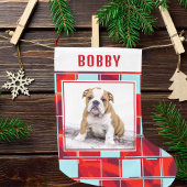 レッドブループレイドブルドッグ犬の写真メリークリスマス ラージクリスマスストッキング