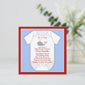 レッドブルーホエールシャワー男の赤ちゃん 招待状 (スタンド正面)