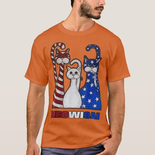 レッドブルーホワイトキャットアメリカ国旗の愛国的なプラス Tシャツ (正面)