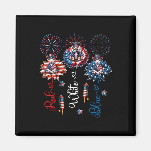 レッドブルーホワイト3かわいいヤギたち7月4日フローラ マグネット (正面)