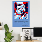 レッドブルーポップ・アートのアートJFKジョン・F・ケネディ引用文達成 ポスター (ホームオフィス)