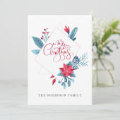 レッドブルーメリークリスマスフローラフレームホリデーカード シーズンカード (スタンド正面)