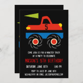 レッドブルーモンスタートラックバースデーパーティ招待状 招待状 (正面/裏面)