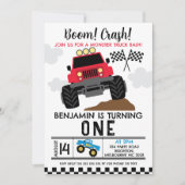 レッドブルーモンスタートラック1st誕生日 招待状 (正面)