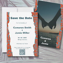 レッドブルーラブタイポグラフィ縁ど セーブザデート